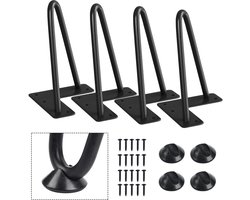 6" haarspeld meubelpoten - Metalen doe-het-zelfproject - Voor nachtkastjes, salontafels, bureaus en meer - Met rubberen vloerbeschermers - Zwart - 4 stuks