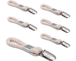 6 handdoekclips van geweven katoen met metalen klemmen - set van 6 - voor strandhanddoeken, kleding, theedoeken - ideaal voor thuis, keuken en badkamer