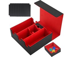 6-in-1 multifunctionele luxe kaartendoos - Zwart rood - PU-leer + slijtvast flanelmateriaal - Met 5 onafhankelijke compartimenten - 6 verdelers - Mini-lades - Magnetische sluiting