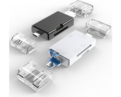 6 in 1 USB-C / Type-C  naar USB + Micro USB + SD(HC) + Micro SD Card Reader-Kaart Lezer-Adapter voor smartphones-one for all types-wit