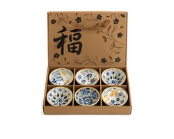 6 Keramiek kommen - Japans - Chinees - kommen - set - tapas schaaltjes - kommetjes - serviesset - tapas, rijst, sushi, soep - keramisch - porselein - giftbox - cadeauverpakking - Oosterse stijl - rijstkom - sushikom - decoratief servies - Aziatisch