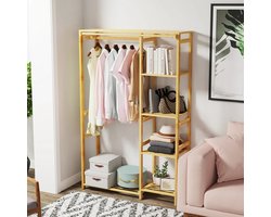 6-Laags Bamboe Kledingrek – Open Kast met Planken – Kleding Organizer Staand Garderoberek – 90x30x146,6 cm