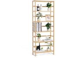 6-laags Bamboe Rek, Open Houten Boekenrek, Presentatie- en Opslagrek, Vrijstaande Plantenstandaard, Multifunctioneel Bamboe Boekenrek voor Badkamer