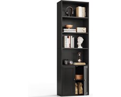 6-laags boekenkast met deuren en kastje – Vloerstaand boekenrek voor huis, kantoor of woonkamer, zwart, 48×24×176,4 cm