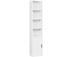 6-laags boekenkast Opbergkast Met deur Gescheiden ontwerp Multifunctionele opbergruimte Stevig houten frame Modern strak design Geschikt voor woonkamer/thuisbureau/eetkamer 24 x 31,8 x 175 cm Wit
