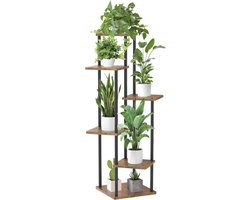 6-laags houten metalen plantenstandaard binnen buiten 115 cm hoek bloemenplank plantenplank voor meerdere planten, bloemenstandaard plantentrap voor buiten balkon tuin woonkamer (zwart)