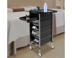 6-Laags Kappers Trolley – Multifunctionele Salon Roltafel met 4 Zwenkwielen – Hairdressing Trolley voor Kappers en Beauty Salon – Zwart