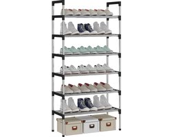 6-laags zilveren verstelbare schoenenrekken, schoenenopslag, hoge schoenenrek, organizer, plankhouder, standaard voor 18 paar schoenen, 56 x 30 x 110 cm, extra robuuste constructie - AcornFort®