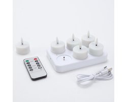 6 oplaadbare theelichtjes met laadstation en timer - led-theelichtjes - flikkerende kaarsen met afstandsbediening - timerfunctie - perfect voor thuis - Halloween - pompoen - Kerstmis - feestdecoratie