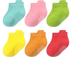 6 Paar Baby Sokken (0-1 jaar) - Newborn Sokken - Antislip Sokken - Elastische Enkelsokjes - voor Baby's Peuter - Antislip Babysokken voor Meisjes - Sportsokken - Zacht en Ademend