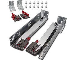 6 paar zacht sluitende onderbouw-ladegeleiders 380 mm met bevestigingsschroeven en 3D-vergrendeling voor optimale ladefunctionaliteit.
