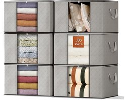 6 Pack 60L Grote Capaciteit Opbergdozen voor Kasten, Inklapbare Ruimtebesparende Opbergbinnen, Met Versterkte Handgrepen, Ideaal voor Kleding, Dekens en Linnen