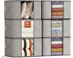6-Pack 60L Opbergdozen voor Kasten, Inklapbare Ruimtebesparende Opbergboxen met Verstevigde Handgrepen, Ideaal voor Kleding, Dekens en Linnen