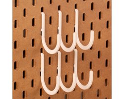 6-pack Ronde haakjes voor Ikea Skadis pegboards - Wit - Large - 45mm dubbel slot