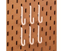 6-pack Ronde haakjes voor Ikea Skadis pegboards - Wit - Small - 15mm dubbel slot
