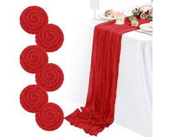6 Packs Red Mesh Rustic Boho Table Runners for Wedding Bridal Shower Birthday Party Decoration 55 x 180 cm
