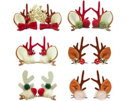 6 Pairs Christmas Antler Hair Clips, Christmas Reindeer Antler Clips, Cute Reindeer Hairpins with Pompoms, Deer Horn - ShopVlot