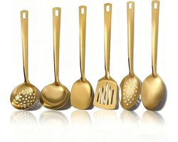 6 Pcs Gold Keuken Gereedschap - Titanium Goud Coating - RVS Kookgerei Set - Gouden Spatula - Keuken Tool Spatel Set - Geschikt voor Anti-aanbak Kookgerei - Vaatwasserbestendig