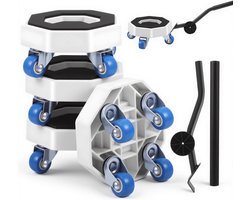 6 Pcs Meubelwielen Set met 4 Meubelrollend, 1 Laadlift en 1 Verlengingsstang - 360 Graden Transportroller - Hoge Laadcapaciteit - Meubeltransportwielen - Antislip Meubellifter voor Verhuizen