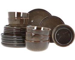 6 persoons 18-delig servies Terre Bruin Geglazuurd Keramiek