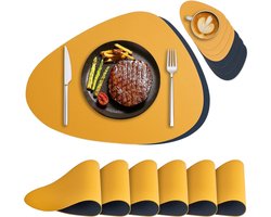 6 placemats and coasters set - heat-resistant PU placemats - non-slip and waterproof - blue/orange
