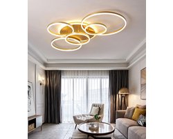 6 Ringen Plafondlamp - Met Afstandsbediening - Goud - Dimbaar - Woonkamerlamp - Moderne lamp - Plafoniere