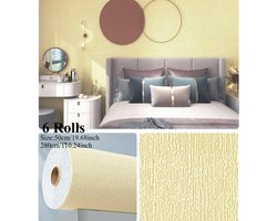 6 Rollen Zelfklevend Behang - 3D Linnen Structuur Muursticker, Waterdicht & Afneembaar Effen Behangpapier, Zonder Lijm Makkelijk te Plaatsen, Wandbekleding voor Slaapkamer Woonkamer Keuken, Muurdecoratie Wanden Renovatie - 50X280 cm - Geel