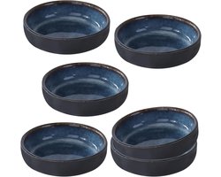 6 ronde keramische sauskommetjes voor sojasaus, sushi, mini kruidenkommetjes, donkerblauwe schaaltjes voor hapjes, snacks en noten, vaatwasmachinebestendig.