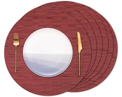 6 Ronde Placemats - Wasbaar - Pvc - Ronde Vorm - Antislip - Afneembaar - Geweven Vinyl - Diameter 35 Cm - Voor Thuis, Hotel, Kantoor, Keukentafels - Rood
