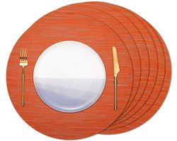 6 Ronde Placemats - Wasbaar - Pvc - Ronde Vorm - Antislip - Afneembaar - Geweven Vinyl - Diameter 35 Cm - Voor Thuisgebruik, Hotel, Kantoor, Keukentafels - Oranje
