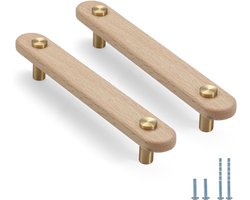 6 stks 3.8 inch Beuken Hout Messing Kast Deurgrepen Kast Wijnkast Kledingkast Lade Deur trekt