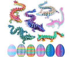6 Stuks 3D Geprinte Drakeneieren met Draak - Crystal Dragon Fidget Toy - 8 cm Ei - Paascadeau & Surprise - Multi-color