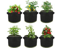 6 Stuks 5 Gallon Plant Bag - Niet-geweven Stoffen Plantzak - Aardappelzak - 20 Liter Planttassen met Handvatten - Groei-tassen voor Tomaten - Groenten - Bloemen - Planten