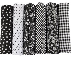 6 stuks 50 cm x 50 cm Natuurlijke Katoenen Stof Pakket Modieus Patroon voor Naaien Quilten Kleding maken Craft Decoratie Handwerk (Zwart)