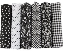 6 stuks 50 cm x 50 cm Natuurlijke Katoenen Stof Pakket Modieus Patroon voor Naaien Quilten Kleding maken Craft Decoratie Handwerk (Zwart)
