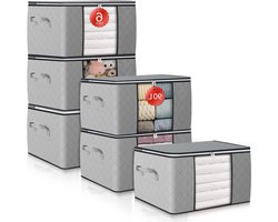 6 Stuks 90L Grote Capaciteit Opbergdozen voor Kasten, Inklapbare Ruimtebesparende Opbergboxen met Verstevigde Handgreep, Ideaal voor Kleding, Dekens en Linnen