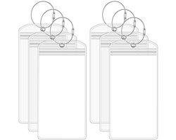 6 stuks bagagelabelhouder - PVC-labelhouder - waterdicht - ID-badge - herbruikbaar - labeltas - met zegel en stalen ring - voor bagage, reizen en schepen - transparant