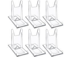 6 Stuks - Bordenstandaard - 11.5*6*11cm - Bordenhouder - Borden Weergave Standaard - Bordenrek - Schuifstandaard - Telefoonhouder - Visitekaartjes Houder - Boekenstandaard - Afneembare basis - Plastic - Voor Borden, Boeken en Kookboek - Transparant