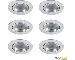 6 Stuks Chroom Inbouwspot LED - Inbouw armatuur - Kantelbaar - Ronde plafondspots - Chroom + GU10 Fitting