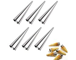 6-stuks Croissantvorm van roestvrij staal - Vorm voor roomhoorn - Conisch - Vorm met antiaanbaklaag - Gemakkelijk schoon te maken - Geschikt voor het maken van roombroodjes, bladerdeeg, pizzahoorntjes en wafelhoorntjes - Zilver