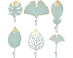 6 stuks decoratieve ijzeren wandhaken in lichtgroen met bladerenmotief - Set van 6 niet-geponste haken voor kapstok - Botanische enkele klauw haken voor kamer en woonkamer - Wanddecoratie met groene ijzeren haken