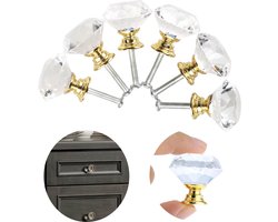 6 Stuks - Diamant Deurknop - Glas Glazen Kristal Deur Knop - Cabinet Knobs - Golden Doorknob - Furniture Knob - LOUZIR