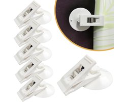 6-Stuks Douchegordijn Klemmen - Zuignapclips voor douches - Zelfklevende douchegordijn clips - Multifunctionele opbergclips met zuignap - Winddicht en waterdicht - Badkamerclips en voeringclips - Geschikt voor het ophangen van douchegordijnen - Wit
