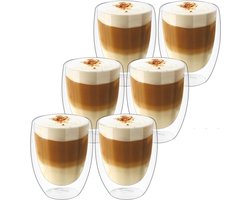 6 stuks dubbelwandige glazen - geschikt voor verschillende soorten koffie - Latte macchiato, cappuccino, espresso - set van 6 (350 ml)