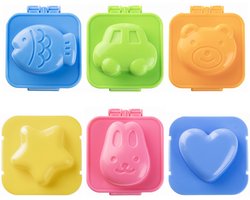 6 stuks ei-rijstvorm, hardgekookte eivorm, vis-auto, hartvormige rijstbalvorm, rijstbalmaker, fondant cakepop decoratiegereedschap, leuke kook- en keukengadgets