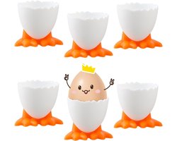 6 Stuks Eierdopjes met Pootjes - Grappige Eierhouders Kip - Eierhouder - Eierdopjes voor Kinderen & Pasen - Paasdecoratie - Wit/Oranje