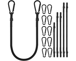 6 stuks elastische spanbanden met karabijnhaak, 60 cm/100 cm/150 cm, robuust, rubberen spanner met karabijnhaak voor camping, tent, tuin, dekzeilen, bagage, fiets, auto en motorfietsen