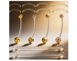 6 stuks Flexibele Navel Piercing Set Goudkleurig – Zwangerschapsnavelpiering - Bioplast Staafjes met Verwisselbare Balletjes – Diverse Maten – Comfortabel & Hypoallergeen - Babyshower Cadeau / Kado