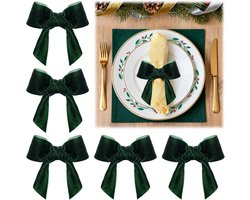 6 stuks fluwelen strik servetring voor kerst - Prachtige feestelijke textuur - Servetring voor tafeldecoratie - Servetring voor kerstfeestjes - 10*12 cm - Geschikt voor feestelijke tafeldekking - Groen