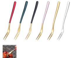 6 stuks-Fruitvork - Dessertvork - RVS - Taartvork - Keukengereedschap - Geschikt voor thuis - Restaurant - Feest - Zilver - Goud - Groen - Roze - Zwart - Rood - 13*1cm